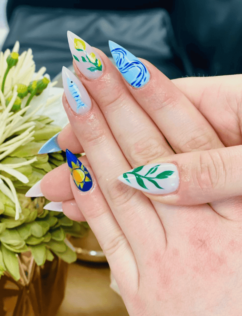 Butterfly nature themed nail art Hy Nails Inc Cambridge ON