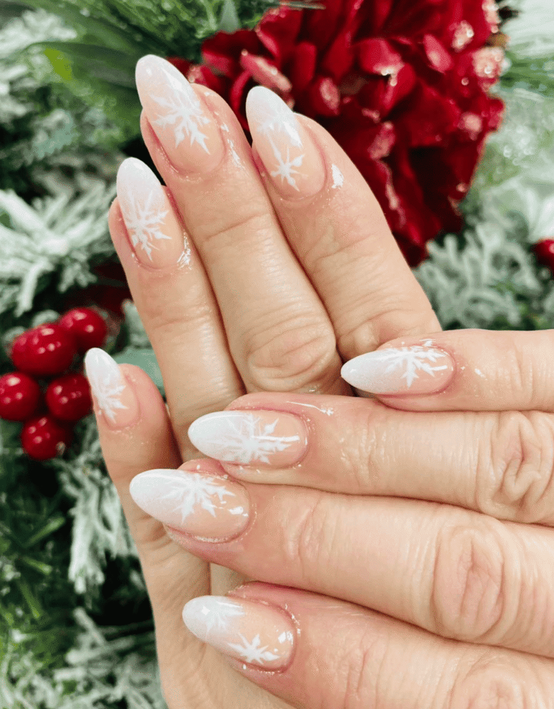 White and red holiday nail art Hy Nails Inc Cambridge ON