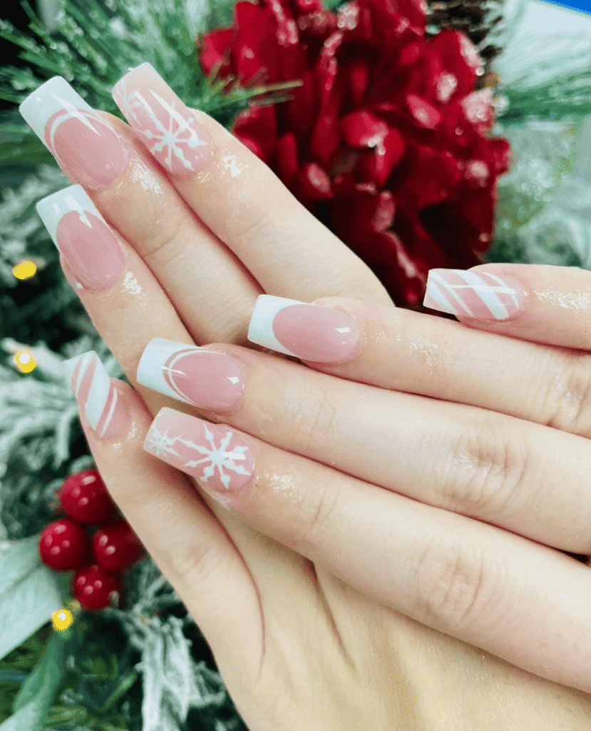 Red festive nail design Hy Nails Inc Cambridge